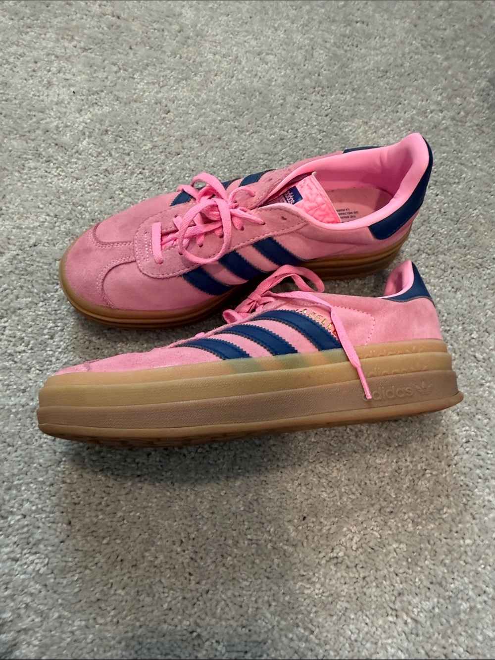 adidas Pink Suede Sneakers with Navy Stripes and Gum Sole